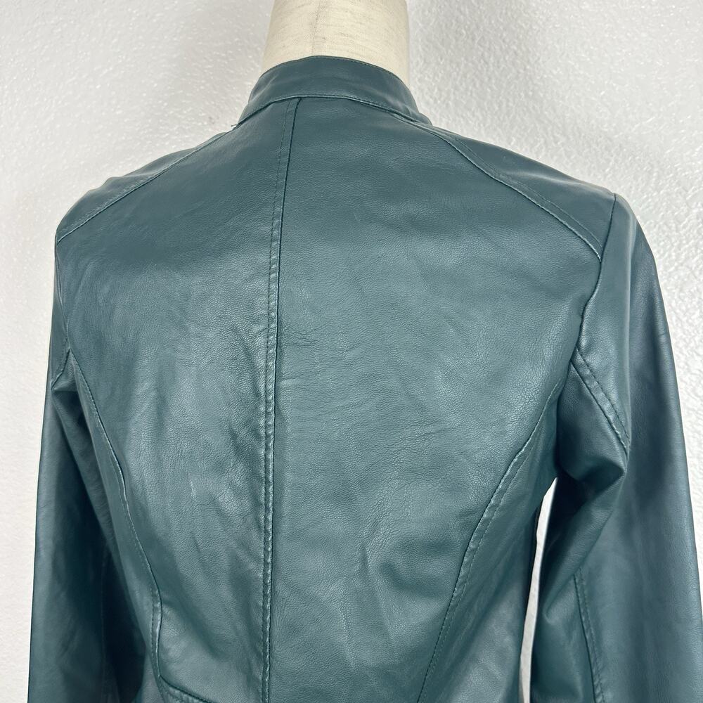 Vintage Y2K Jacket Delias Small Dark Green Faux Vegan Leather Moto Indie Grunge - Picture 10 of 13